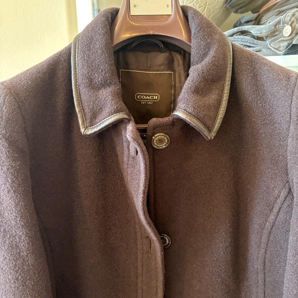 Coach Woman’s Brown Wool/Mohair and leather trim Coat